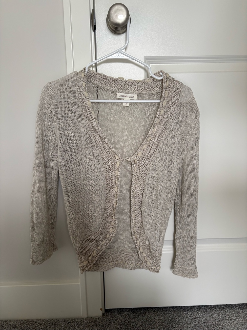Coldwater Creek Women's Cream Knit Open Cardigan
